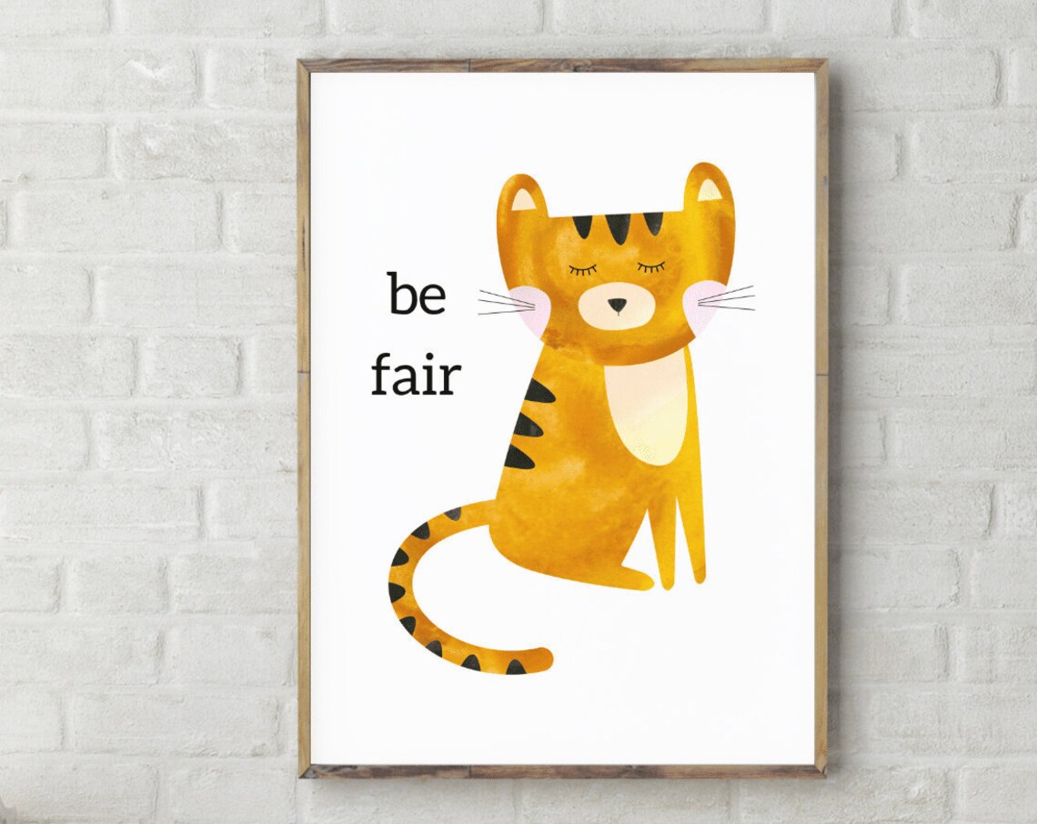 Be Fair Sweet Orange Watercolor Tiger Nursery Affirmation Poster