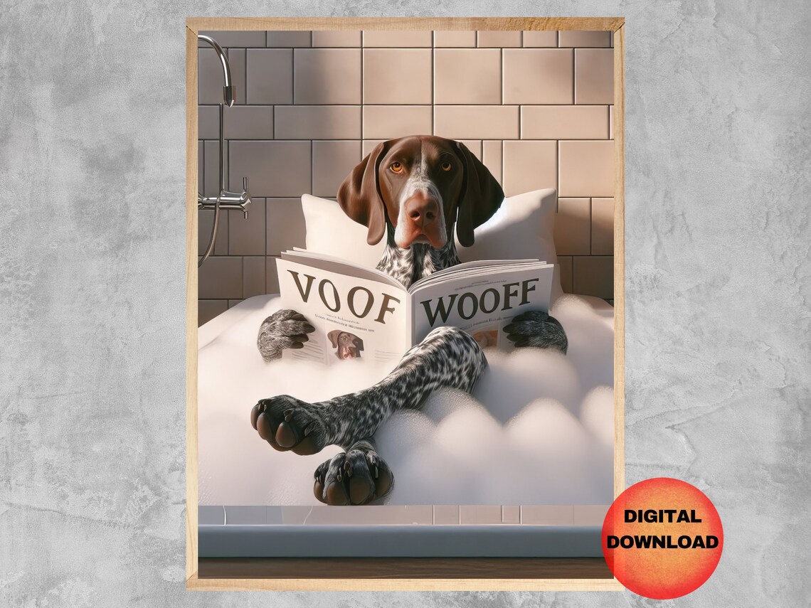 German Shorthaired Pointer In Bathtub Poster Print