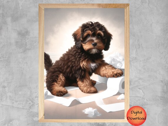 Cockapoo Dog Toilet Art Print Cavapoo Funny Bathroom Pet Humor Whimsy Cockerpoo Lover Gift Kids