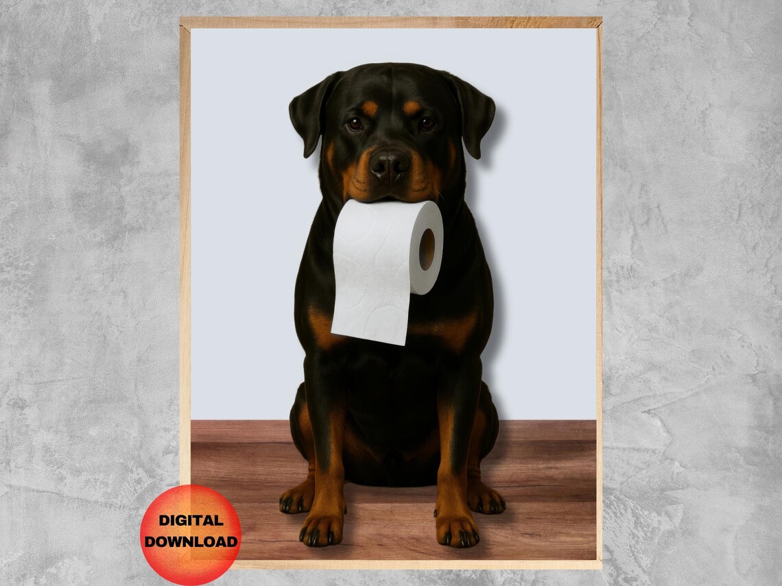 Rottweiler Bathroom Wall Art, Funny Dog Poster