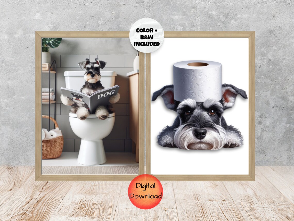 Miniature Schnauzer Bathroom Print, Funny Dog Art Print
