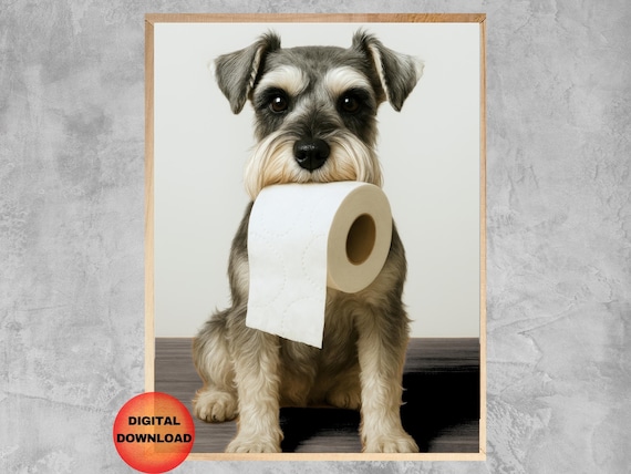 Mini Schnauzer Bathroom Funny Toilet Paper Wall Art Dog Whimsy Gift For Lover Portrait
