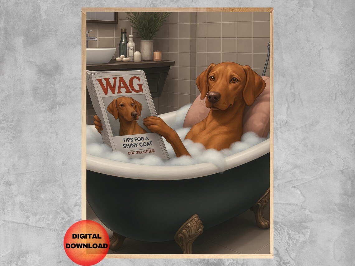 Vizsla Bathroom Funny Dog in Bathtub Poster