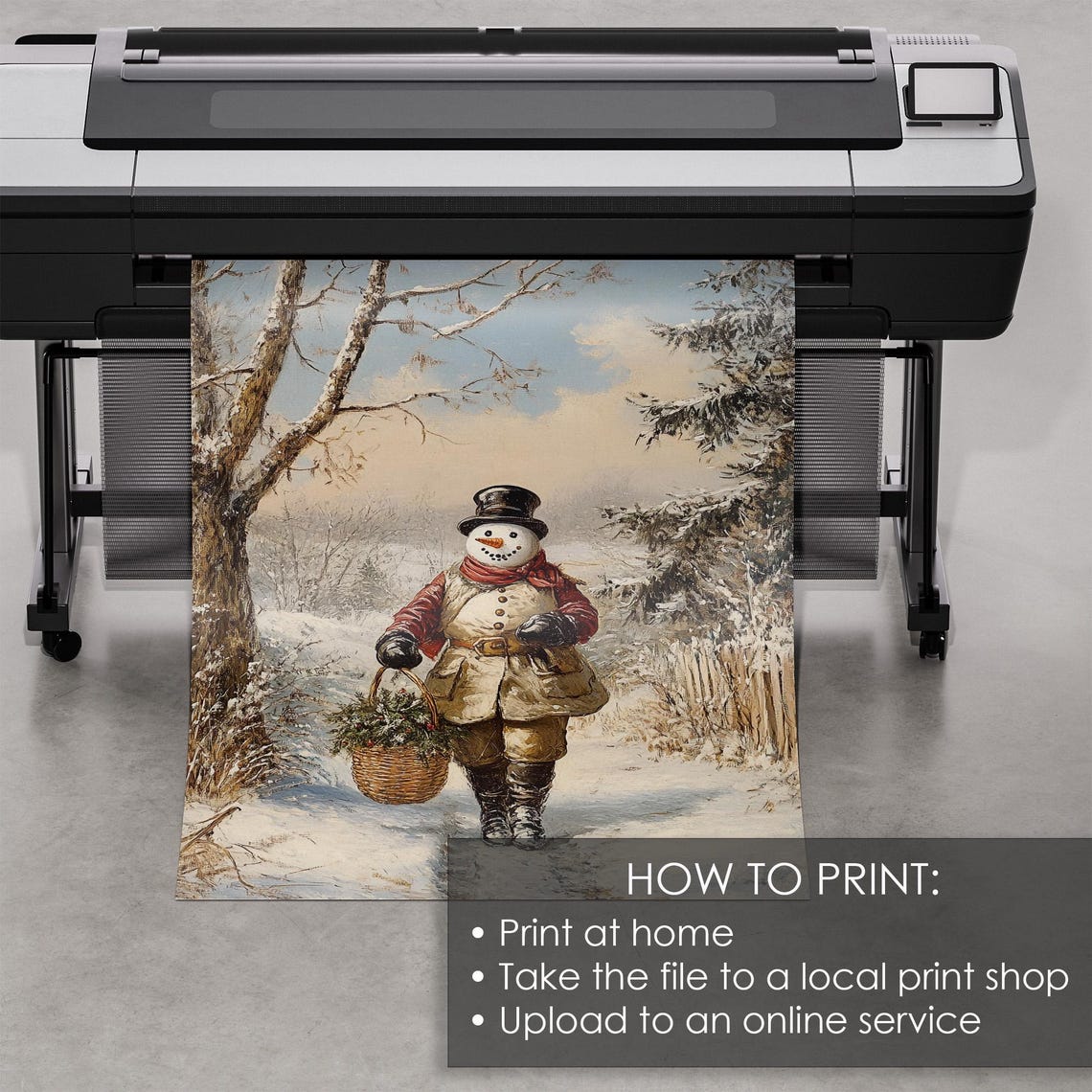 Jolly Snowman In A Top Hat Carrying Greens Along A Snowy Path Poster - Image 5