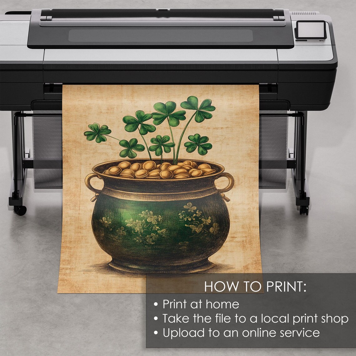 Pot Of Clovers Green Vase Vintage St Patrick's Day Botanical Poster - Image 5
