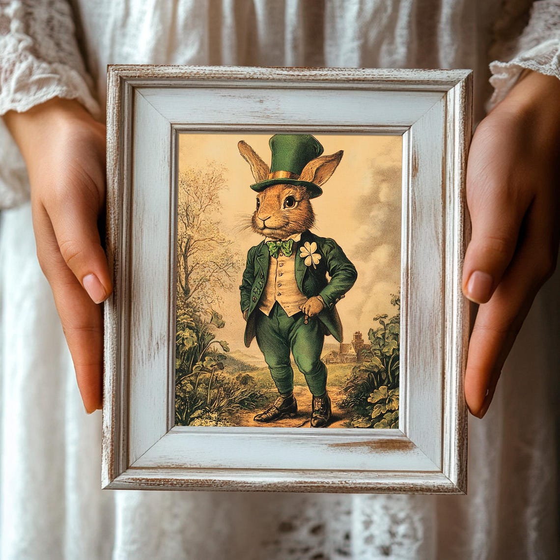 Dapper Bunny In Green Top Hat St Patricks Day Vintage Style Poster - Image 3
