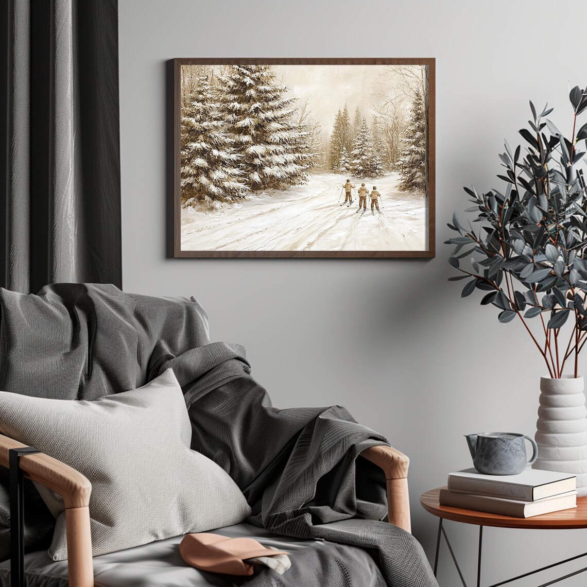 Three Skiers Snowy Forest Trail Vintage Winter Sports Poster - Image 4