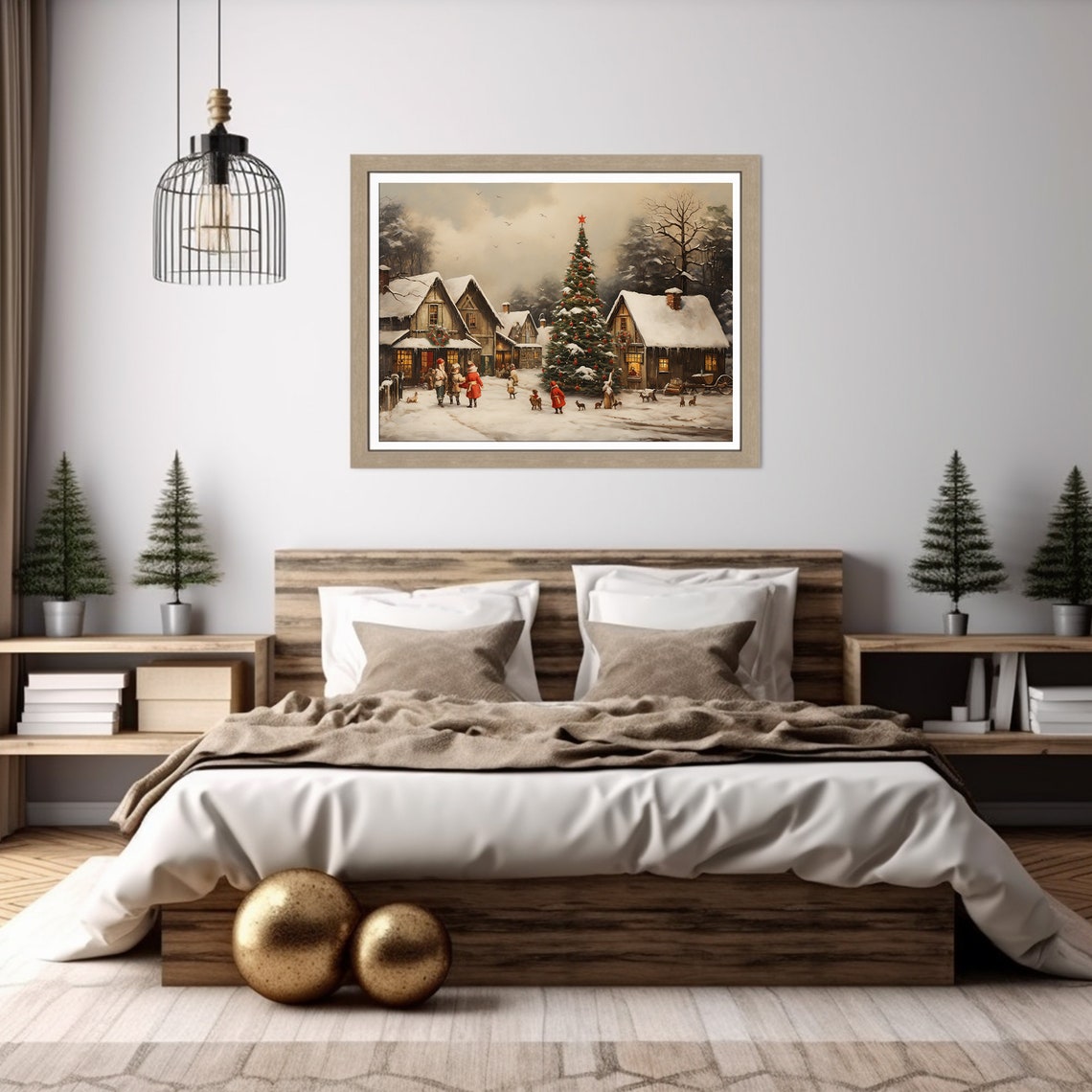 Snowy Christmas Village Square With A Tall Lit Tree Scene Poster - Image 4