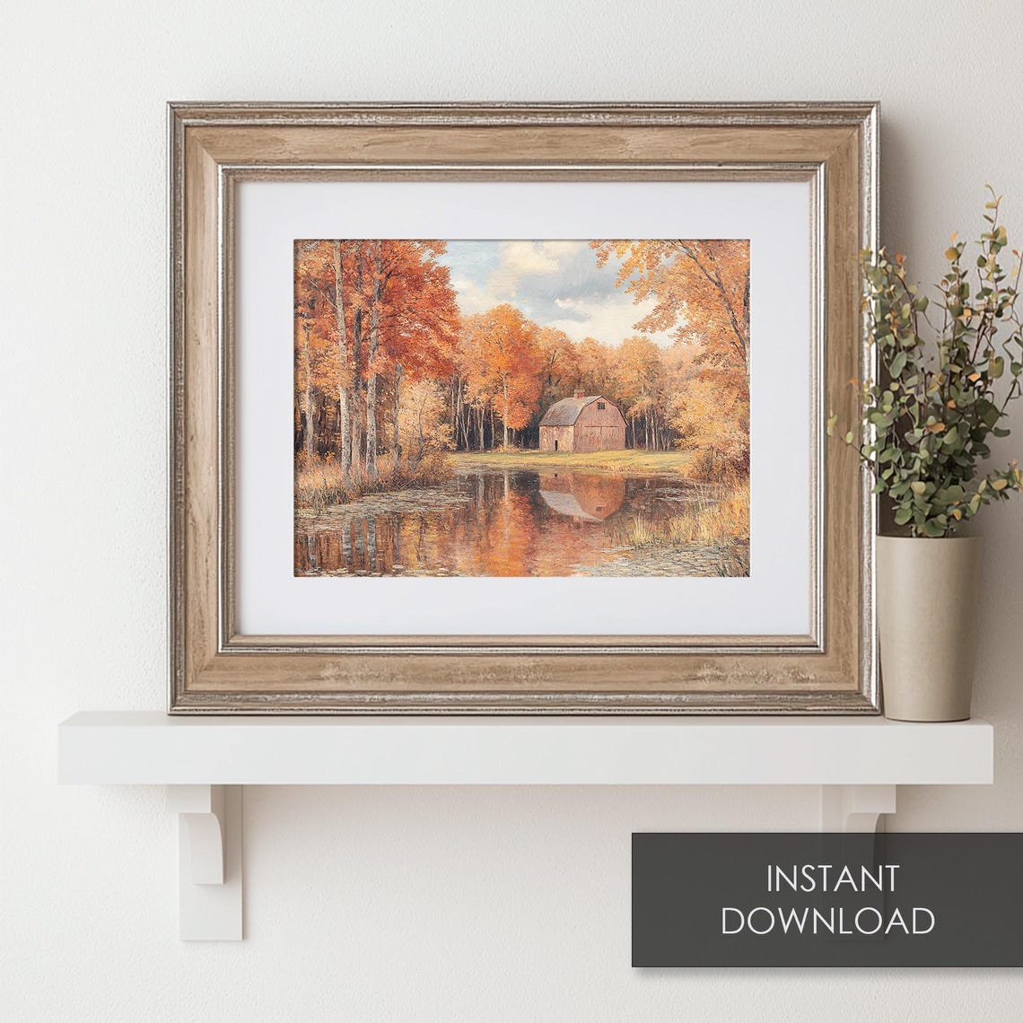 Red Barn by an Autumn Pond Fall Reflection Vintage Landscape Poster - Image 6