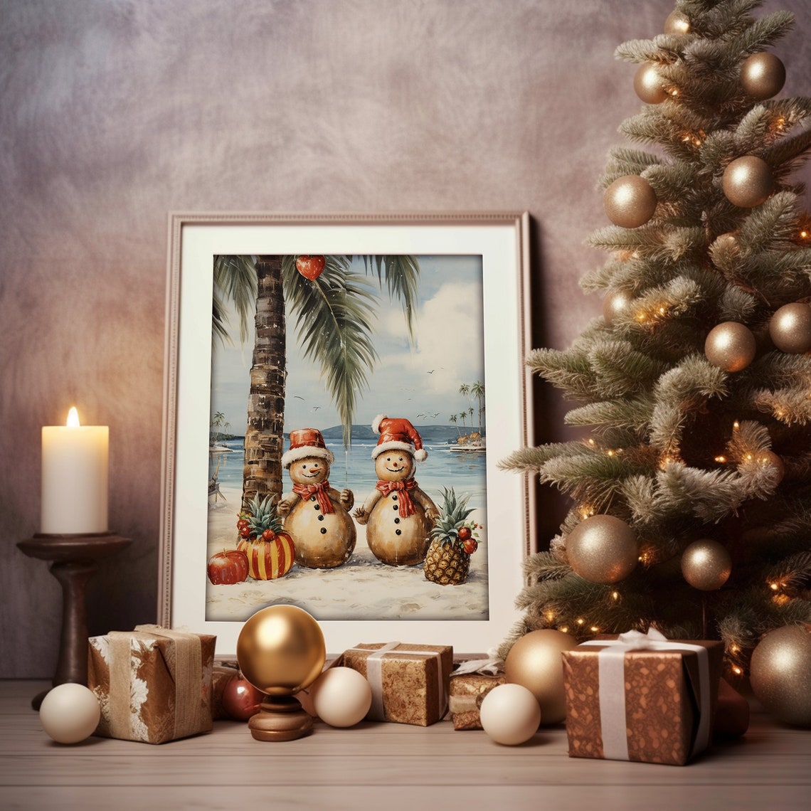 Snowmen on Tropical Beach Palm Trees Fun Christmas Holiday Poster - Image 5