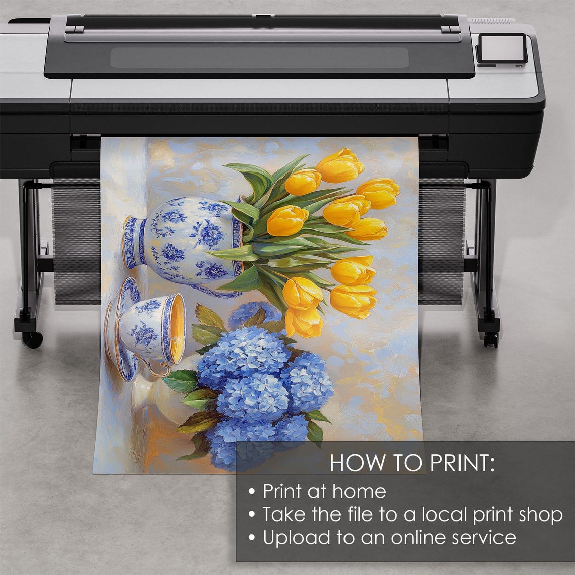 Yellow Tulips And Blue Hydrangeas Spring Floral Still Life Poster - Image 5