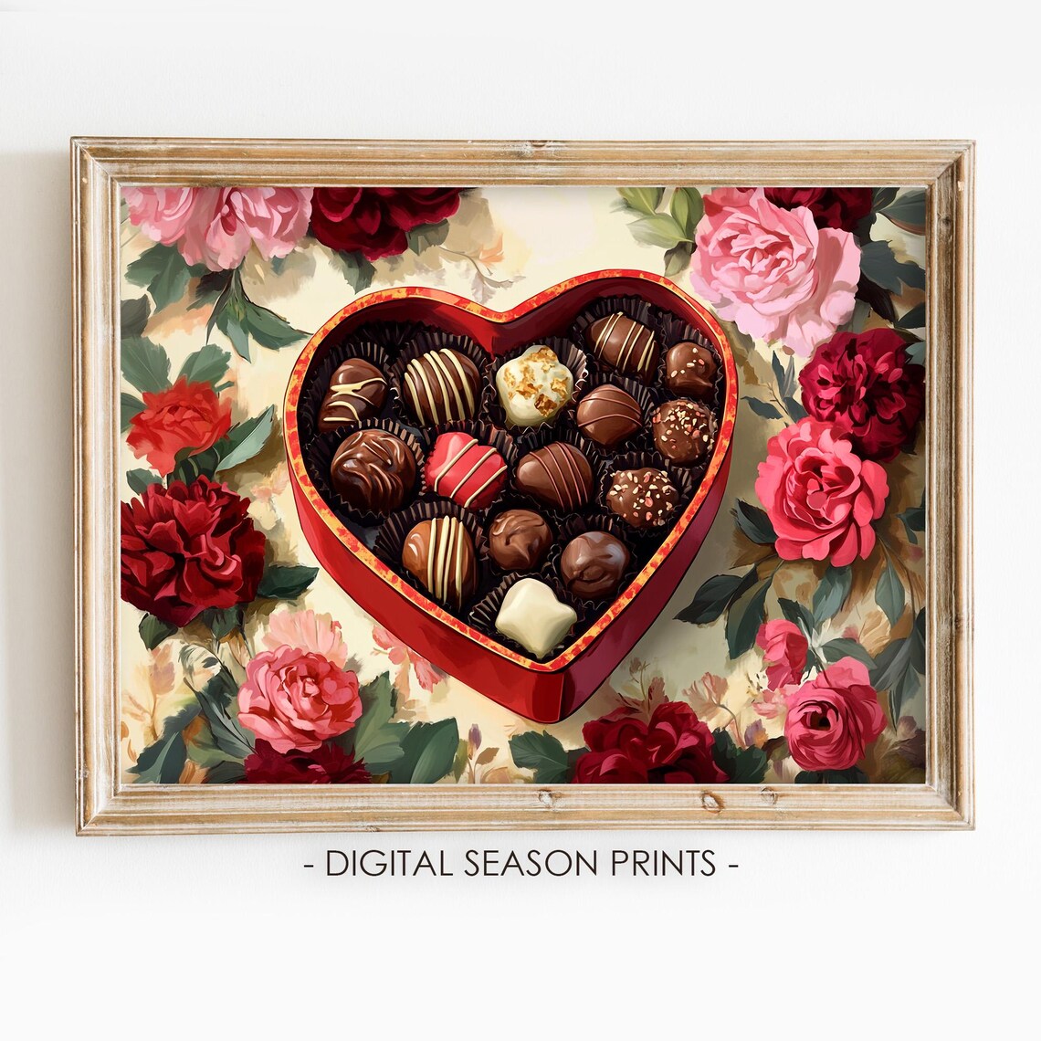 Heart Shaped Box Of Chocolates With Roses Valentines Day Gift Print
