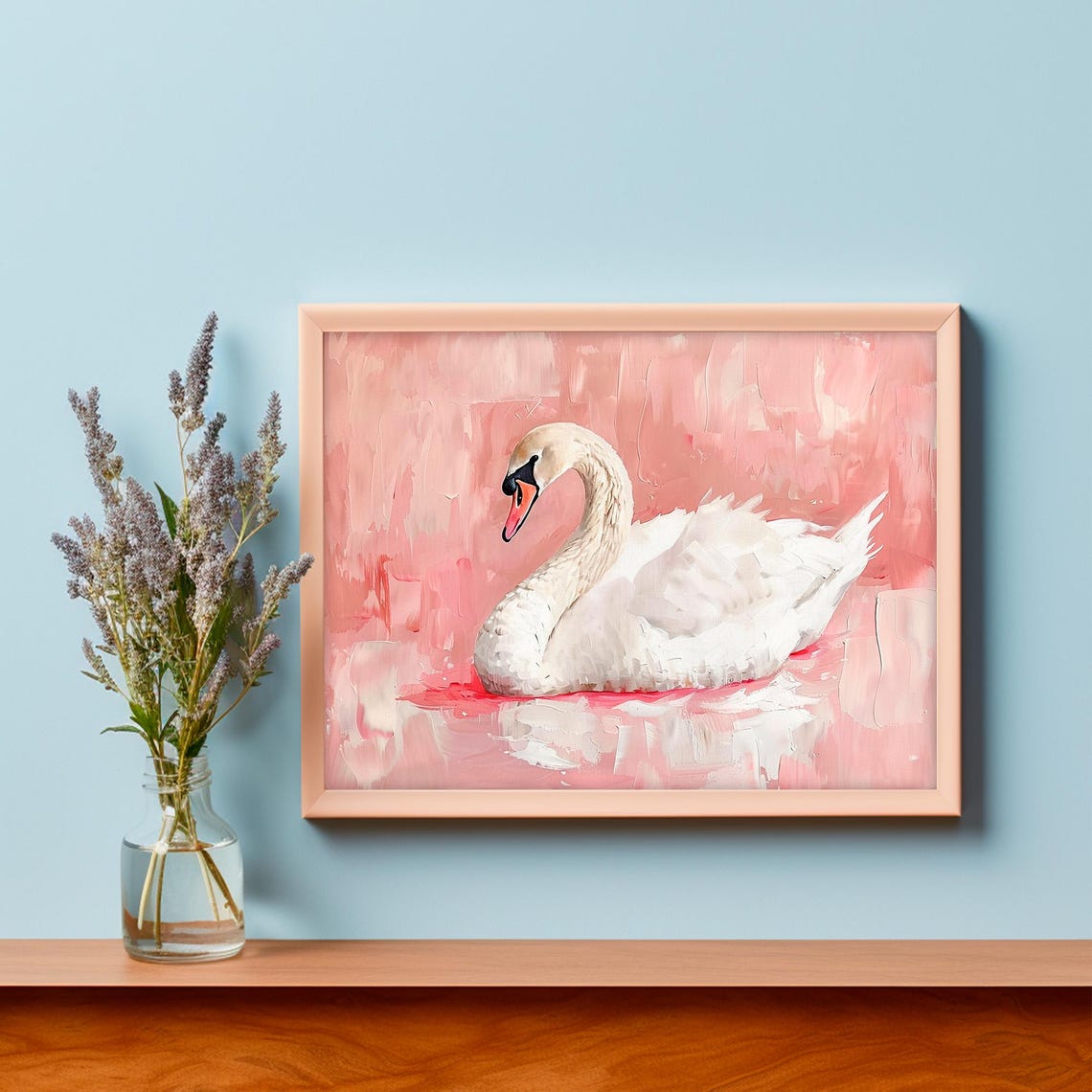 White Swan on Blush Pink Watercolor Background Nursery Painting Print - Image 6