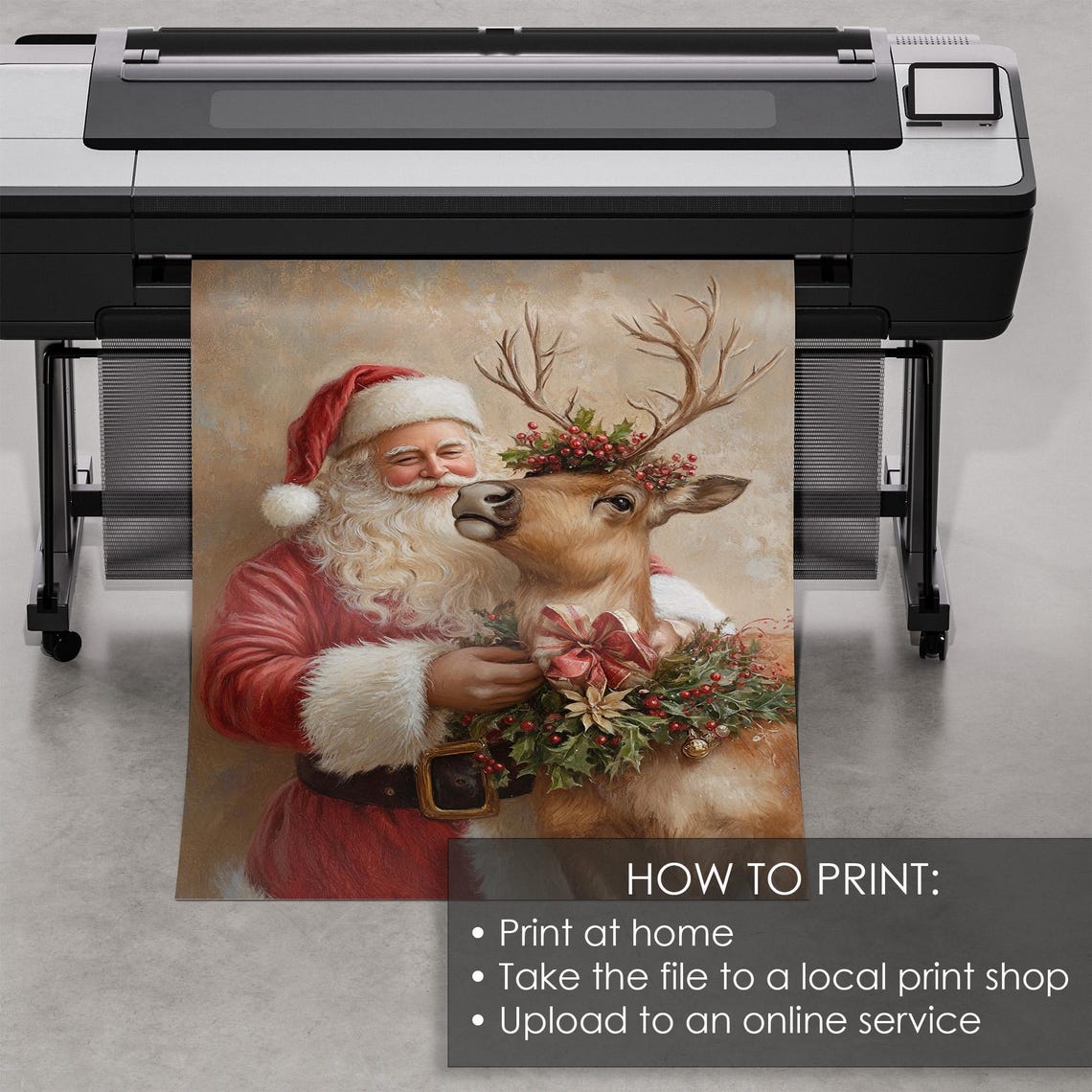 Vintage Santa Claus With Reindeer Wearing Christmas Wreath Poster - Image 5