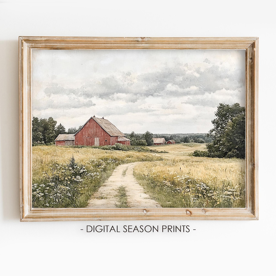 Farmhouse Red Barn Wildflower Landscape Art Print
