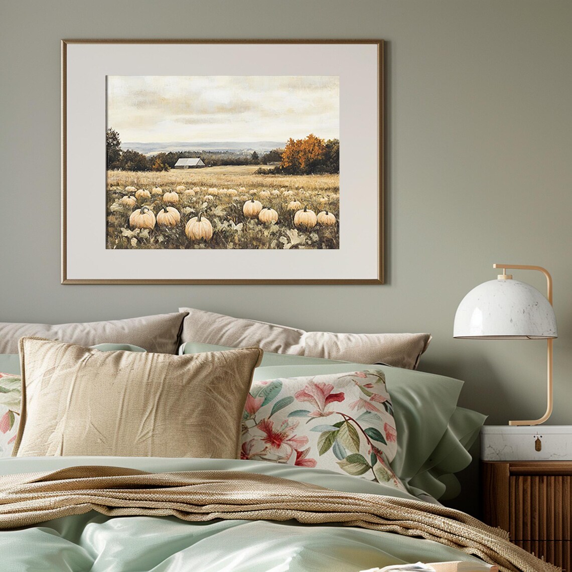 White Pumpkin Patch Field Barn Country Fall Harvest Landscape Poster - Image 4