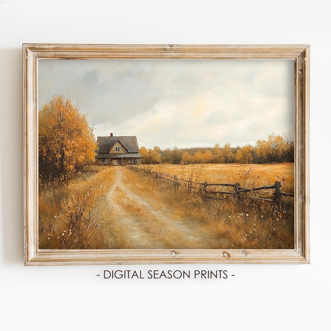 Country Cottage at the End of a Golden Dirt Road Autumn Farm Poster