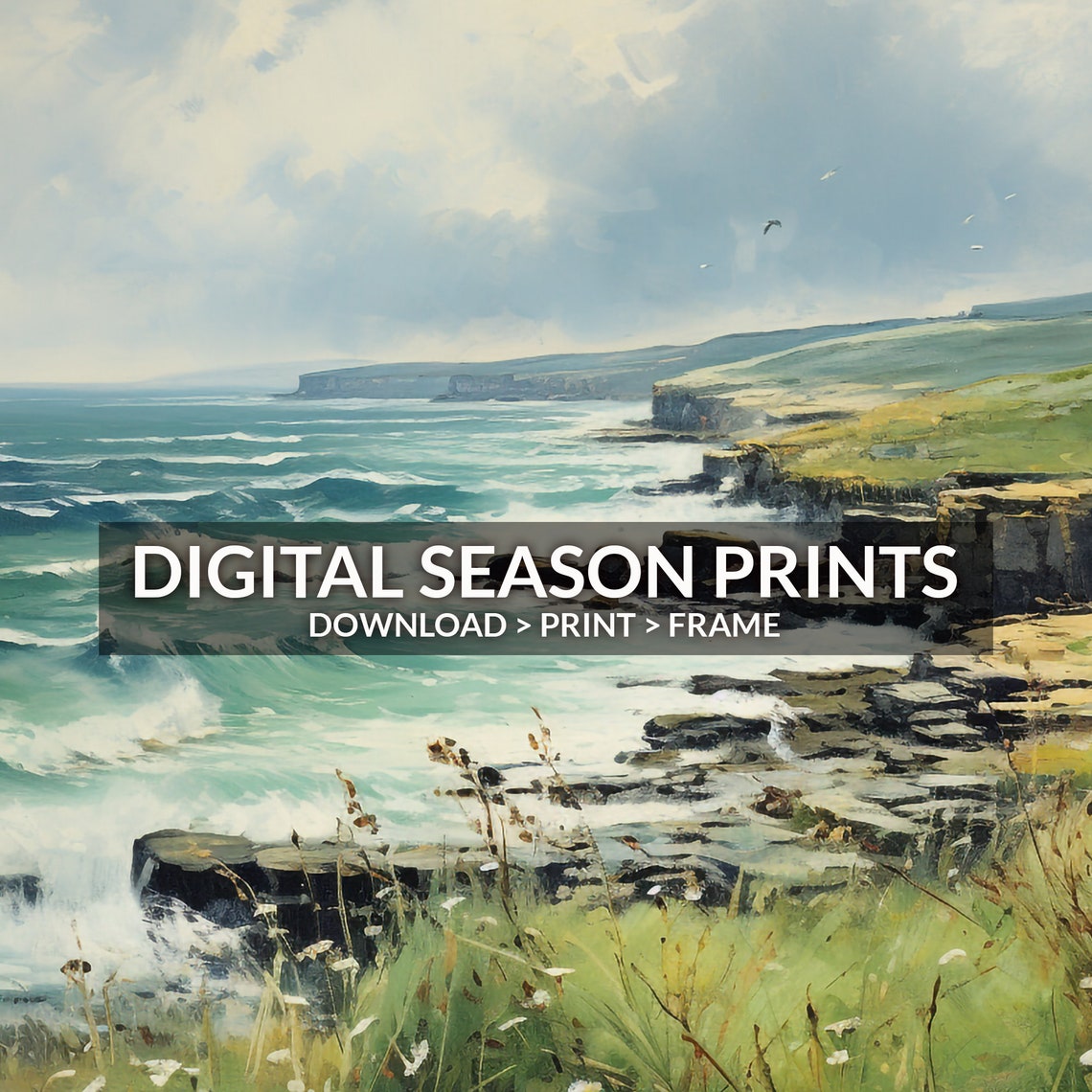 Irish Cliffs of Donegal Seascape Turquoise Waves Meadow Poster - Image 6