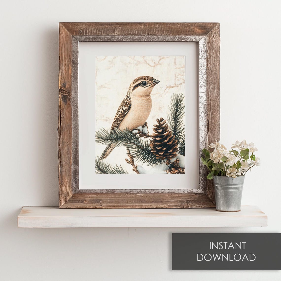 Songbird on a Snowy Pine Branch with Pinecones Vintage Winter Poster - Image 6