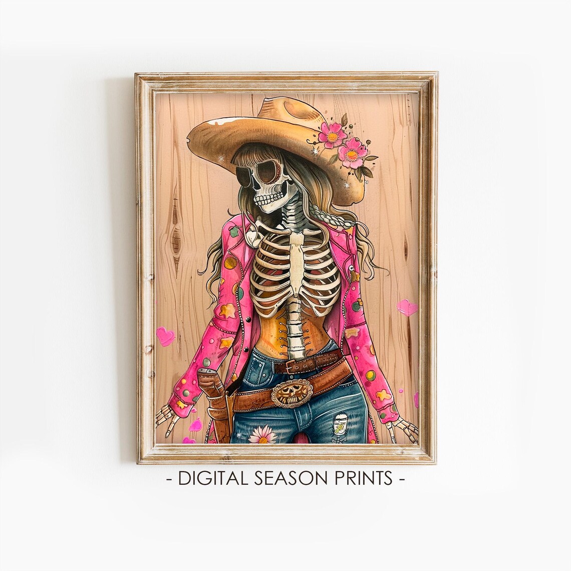 Day of the Dead Cowgirl Skeleton Pink Jacket Western Sugar Skull Poster