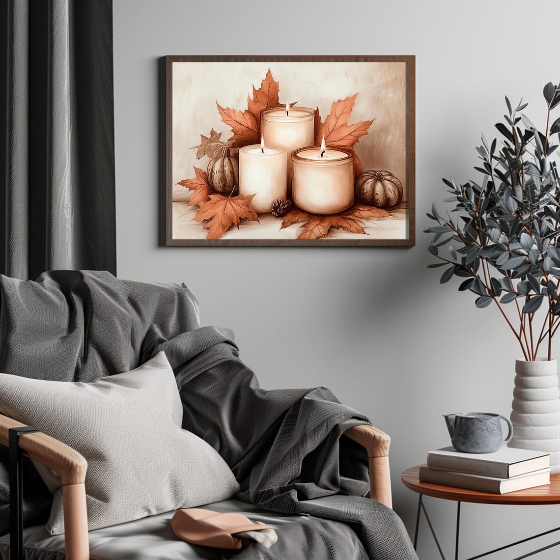 Fall Candles with Autumn Leaves Pumpkins Cozy Thanksgiving Poster - Image 4