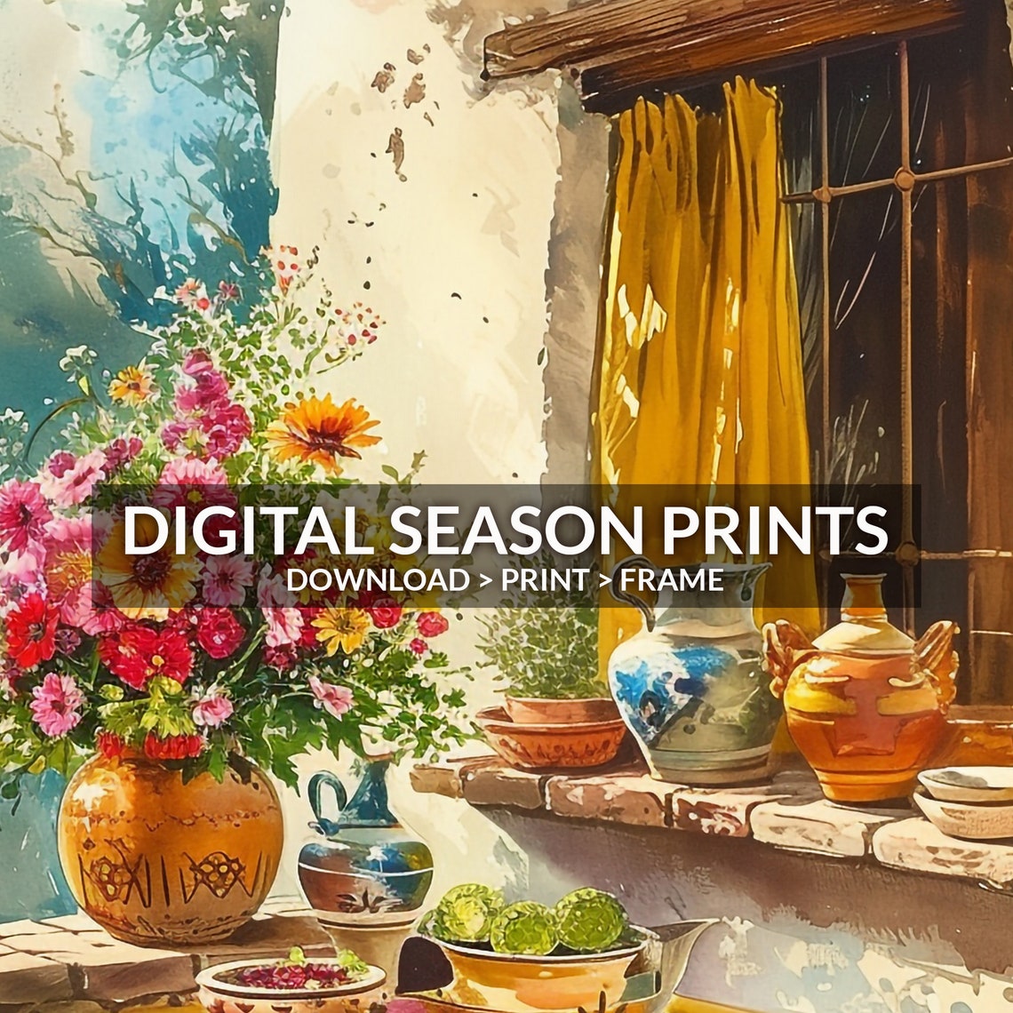 Mexican Kitchen Flowers Pottery Watercolor Rustic Table Scene Poster - Image 6