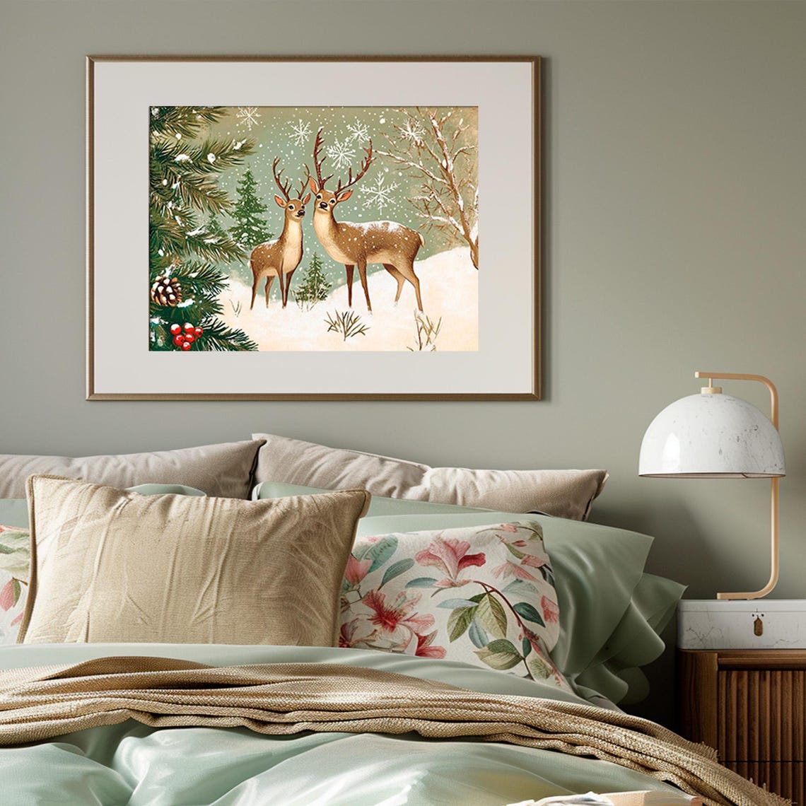 Deer Couple Snowy Forest Vintage Christmas Winter Woodland Poster - Image 3