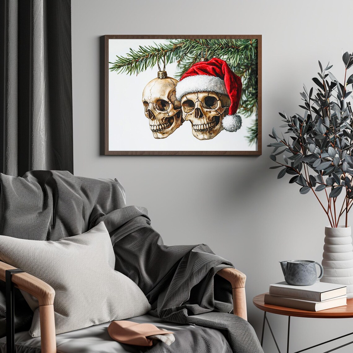 Gothic Skull Christmas Ornaments With Santa Hat Dark Holiday Poster - Image 4