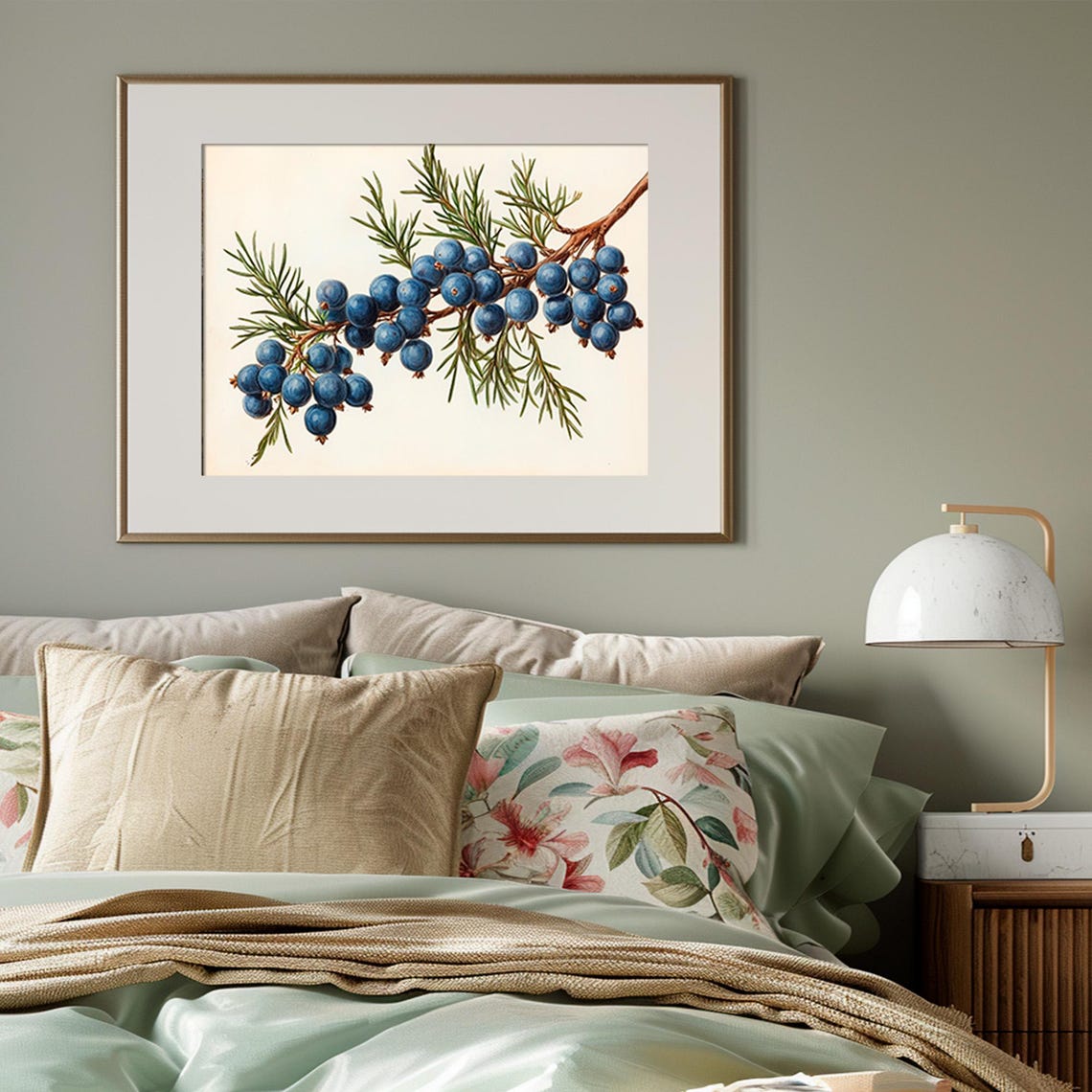 Vintage Juniper Branch Botanical Blue Berries Christmas Print - Image 3