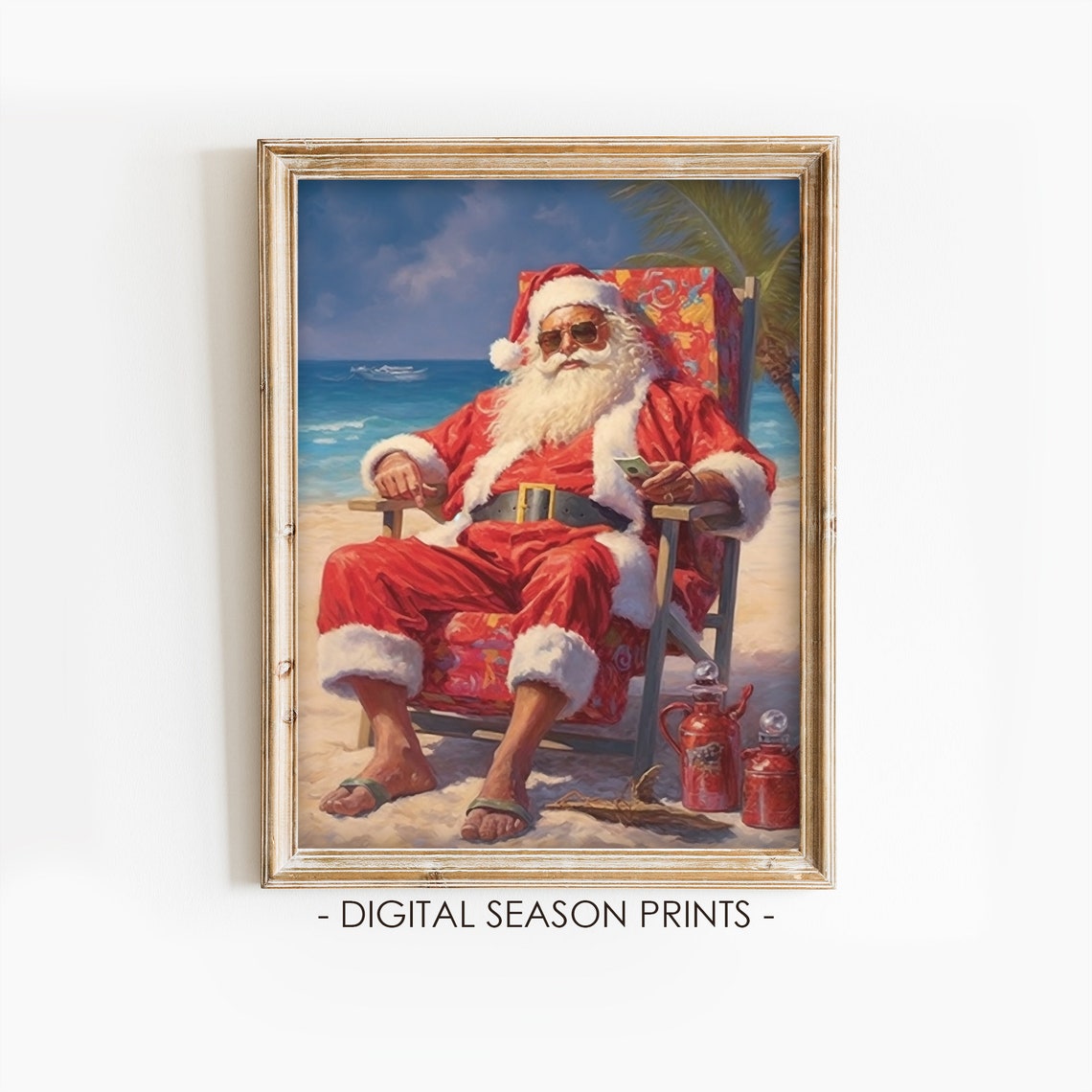 Santa Relaxing on Tropical Beach Chair Christmas Holiday Poster