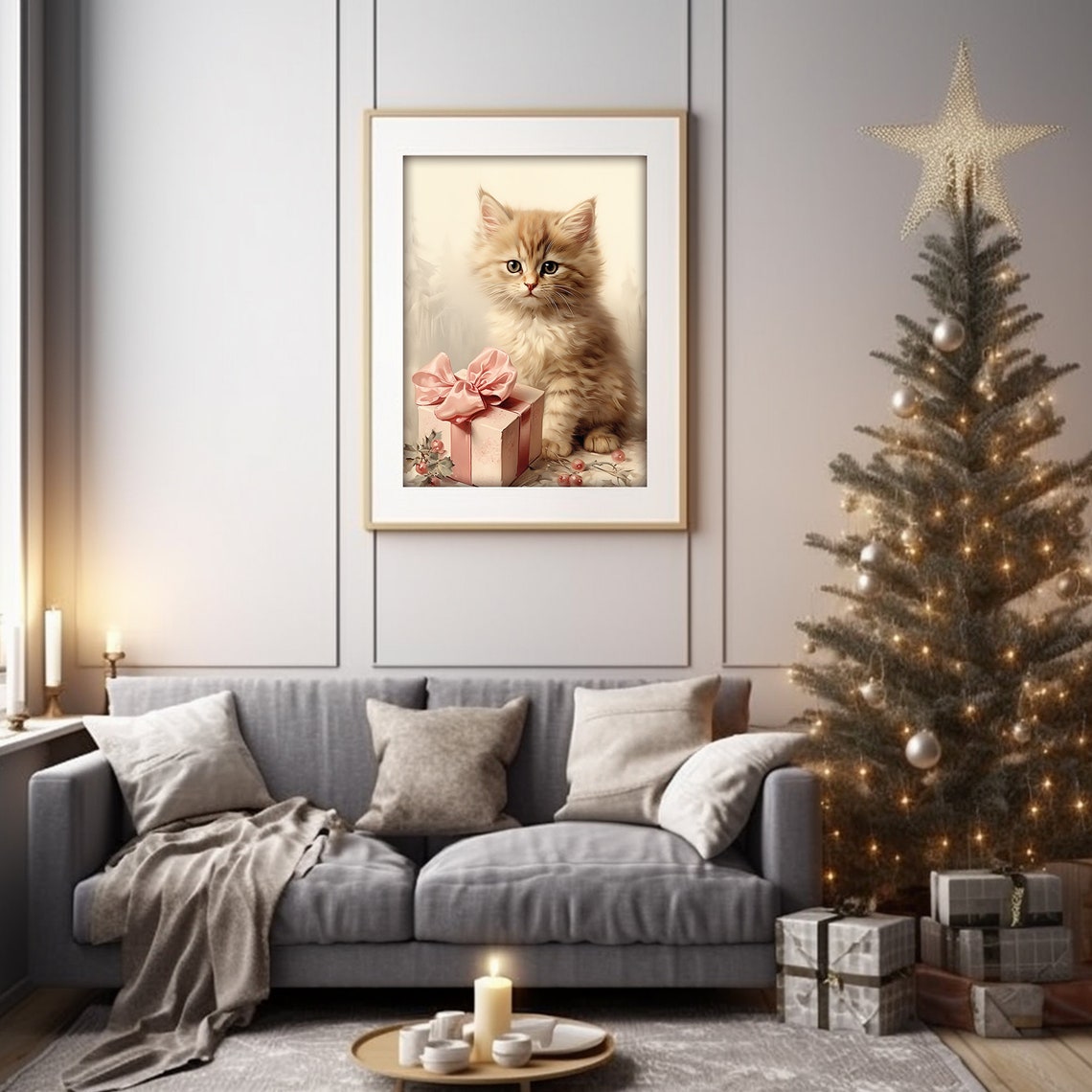 Fluffy Orange Kitten With Pink Gift Box Christmas Holiday Print - Image 4