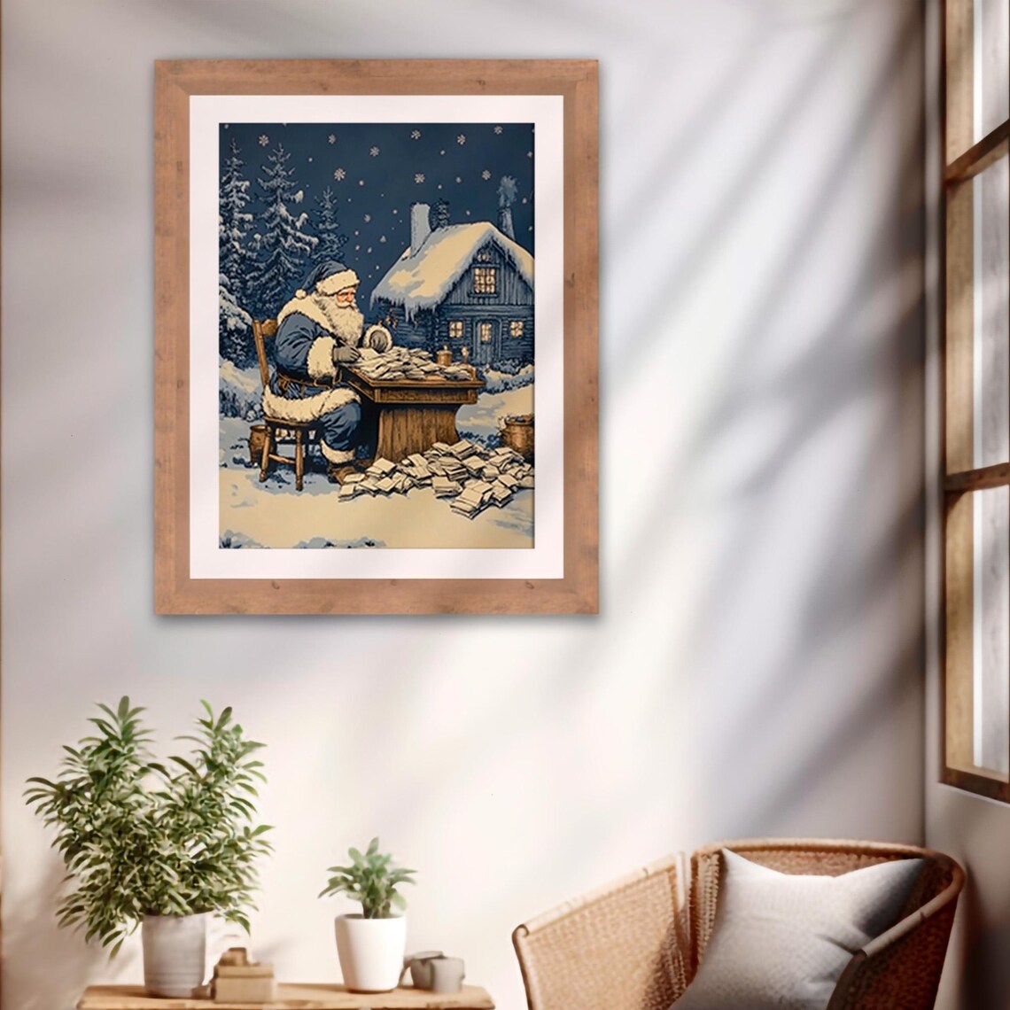 Vintage Santa Claus Reading Christmas Letters At Night Poster - Image 2