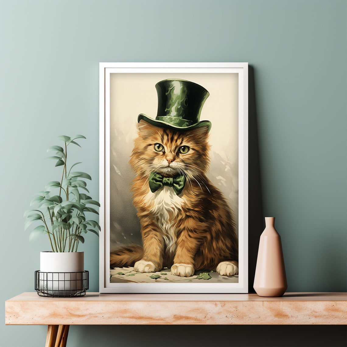 Saint Patricks Day Cat Green Top Hat and Bow Tie Irish Poster - Image 4