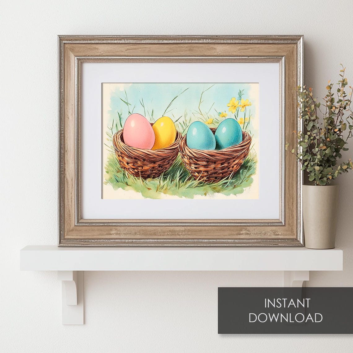Colorful Easter Eggs In Wicker Baskets On Spring Grass Scene Poster - Image 6