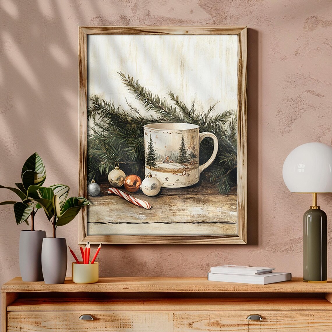 Christmas Cocoa Mug Ornaments Candy Cane Cozy Holiday Still Life Print - Image 5