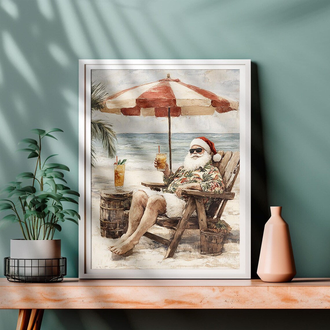 Santa Claus Vintage Christmas Beach Travel Poster - Image 4