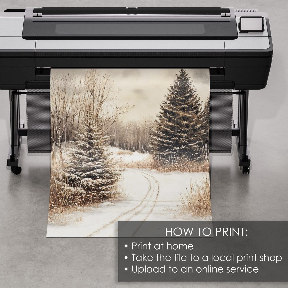 Snowy Trail Pines Winter Grasses Quiet Landscape Art Scene Poster - Image 5
