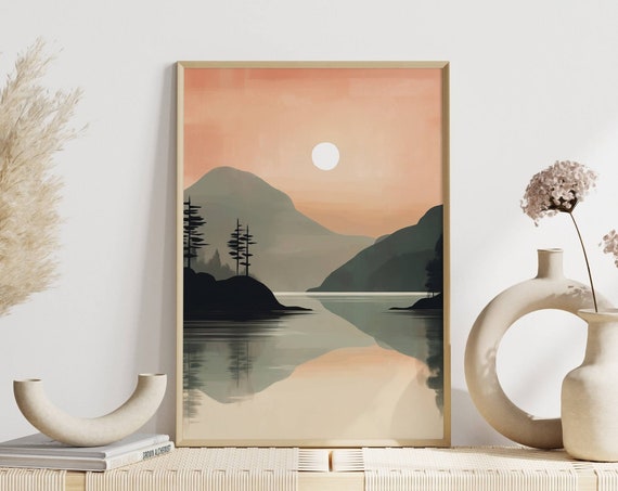 Living Room Landscape Posters Minimalist Nature Art Pastel Colors Lake And Mountains Scandinavian Wall Decor For Modern Rooms