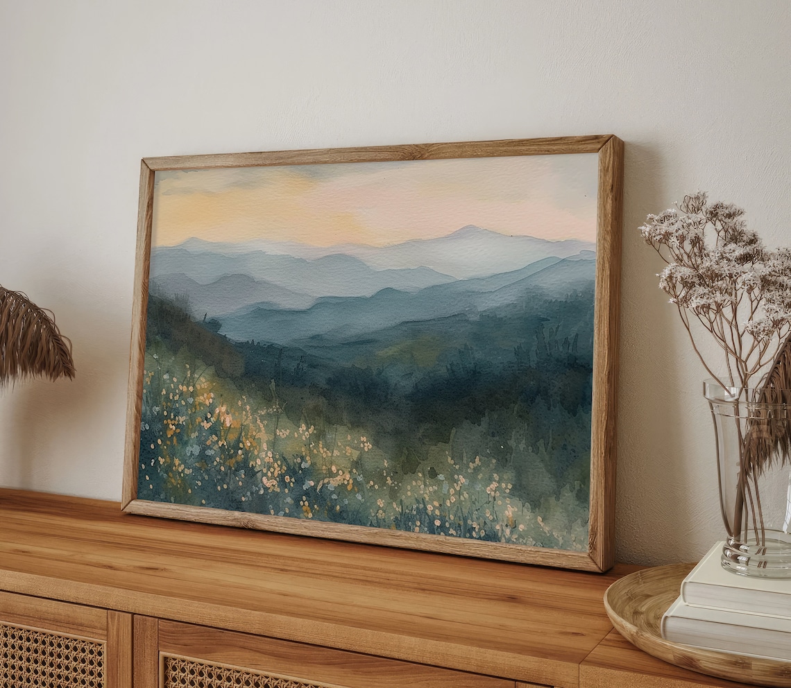 Smoky Mountains Spring Flowers Watercolor Art Print - Image 3