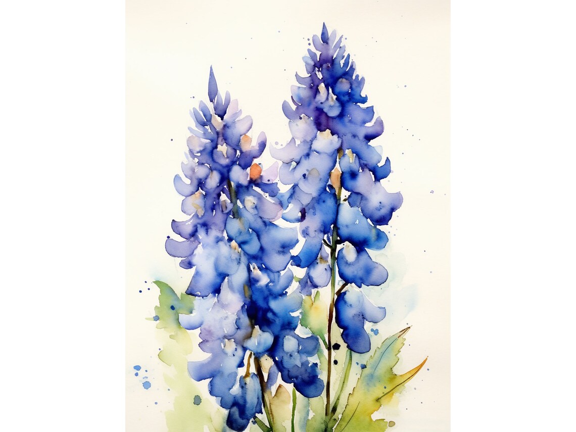 Bluebonnet Watercolor Painting, Texas Wildflowers Art Print