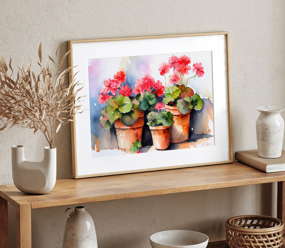 Geranium Painting Watercolor Art Print, Farmhouse Decor - Image 3