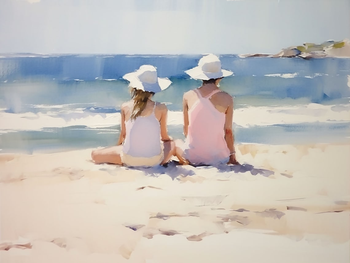 Two Sisters Painting Naples Beach Coastal Watercolor Print