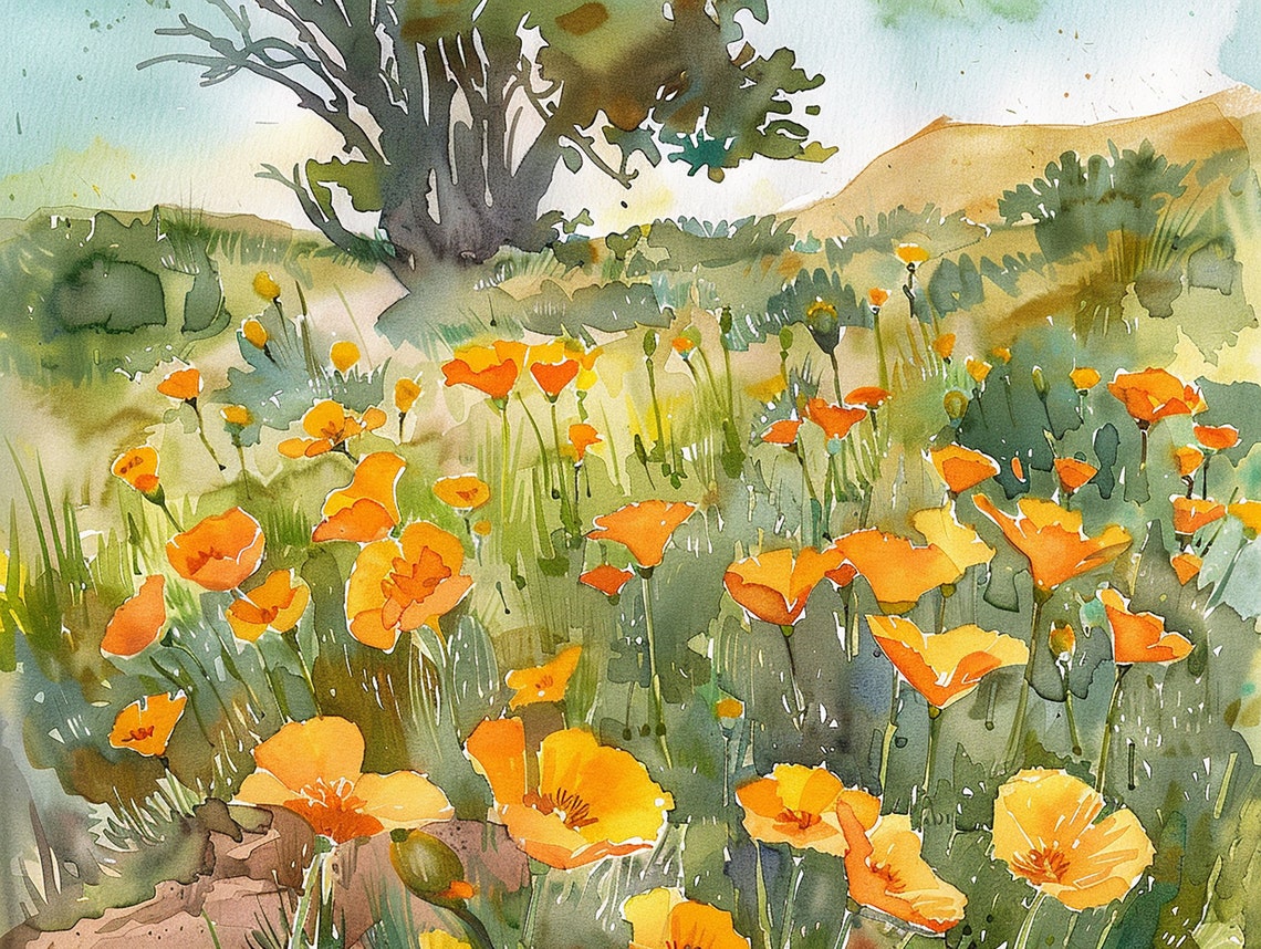 Vibrant California Poppy Field Under Golden Afternoon Light Poster