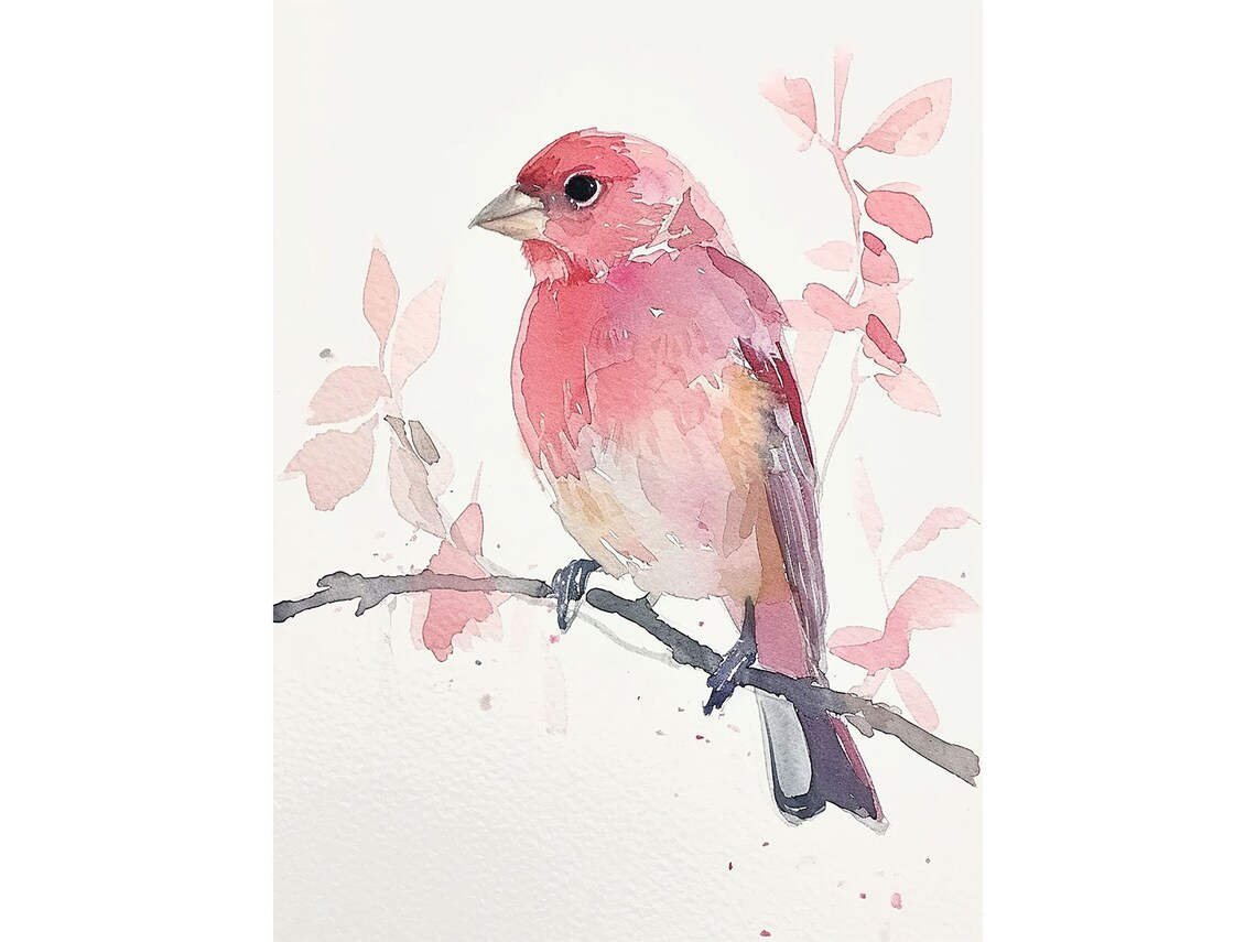 Purple Finch Minimalist Watercolor Art Print