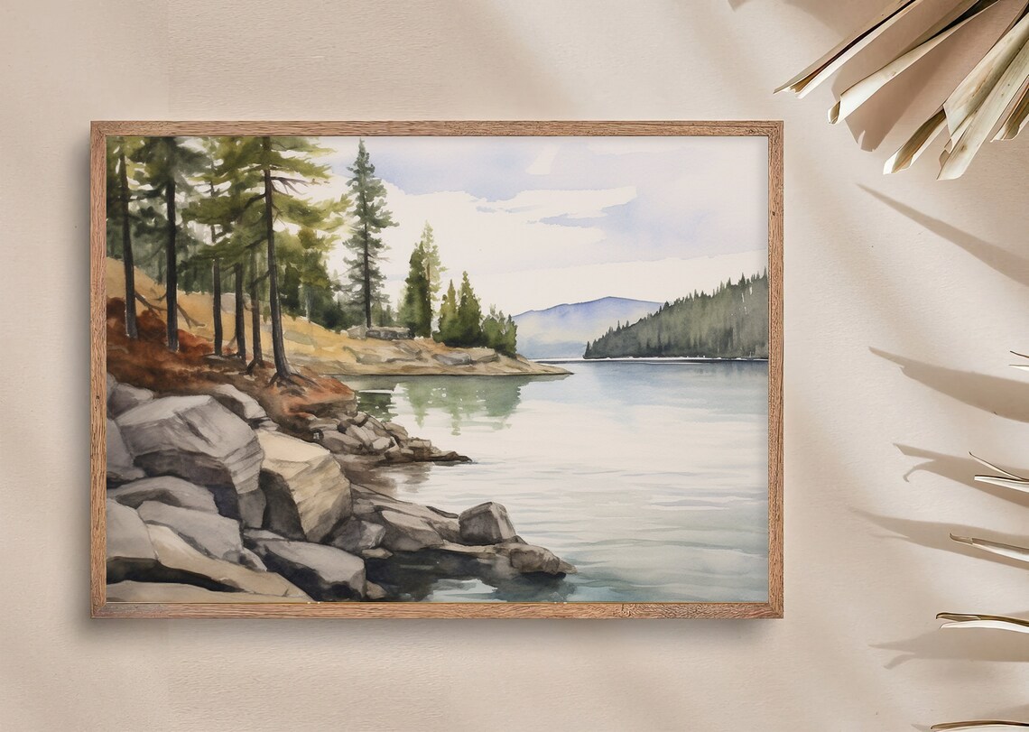 Lake Coeur d'Alene Watercolor Art Print, Idaho Landscape - Image 2