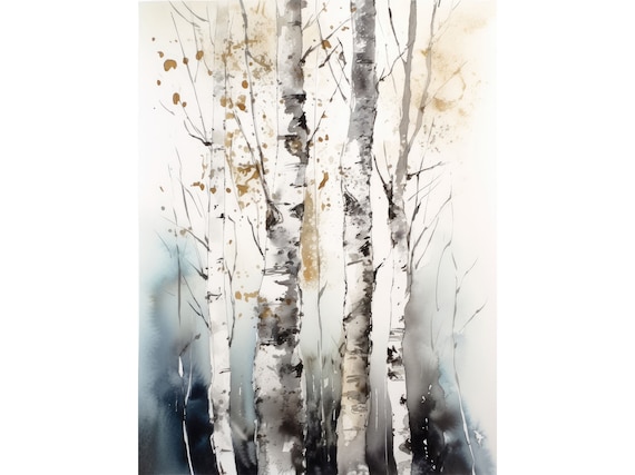 Birch Trees Watercolor Aspen Landscape Art Print
