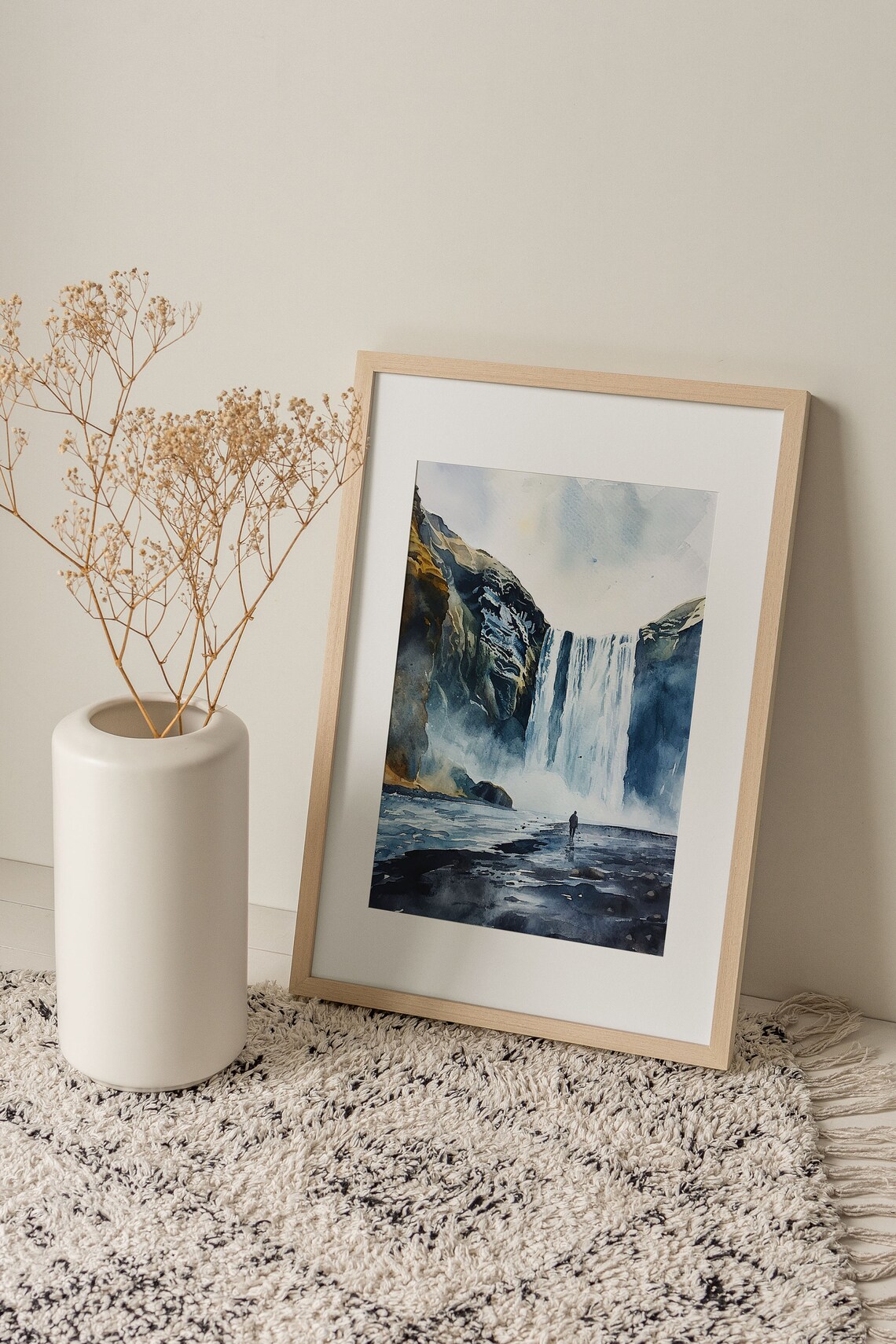 Skogafoss Waterfall Watercolor Art Print, Icelandic Landscape - Image 2