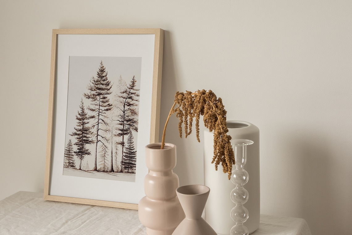 Pine Trees Watercolor Art Print, Lake House Decor - Image 2