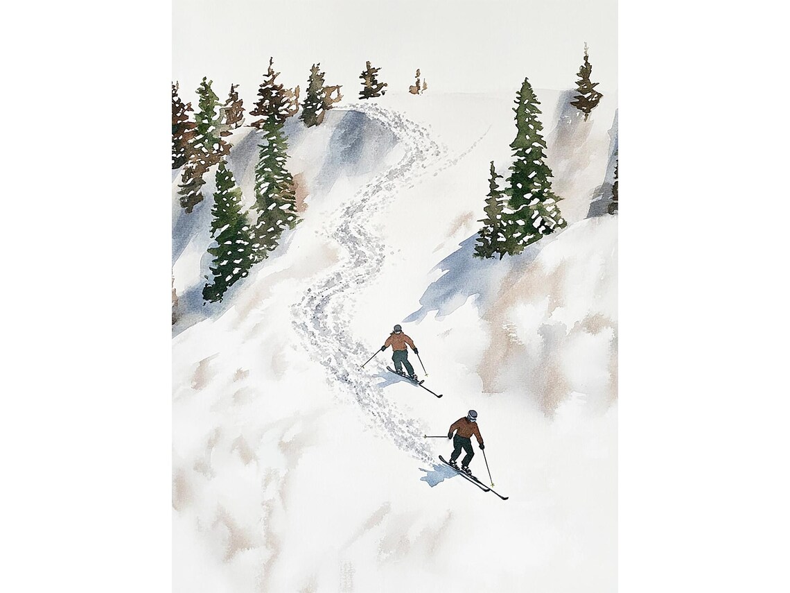 Aspen Snowmass Watercolor Art Print, Colorado Skiing