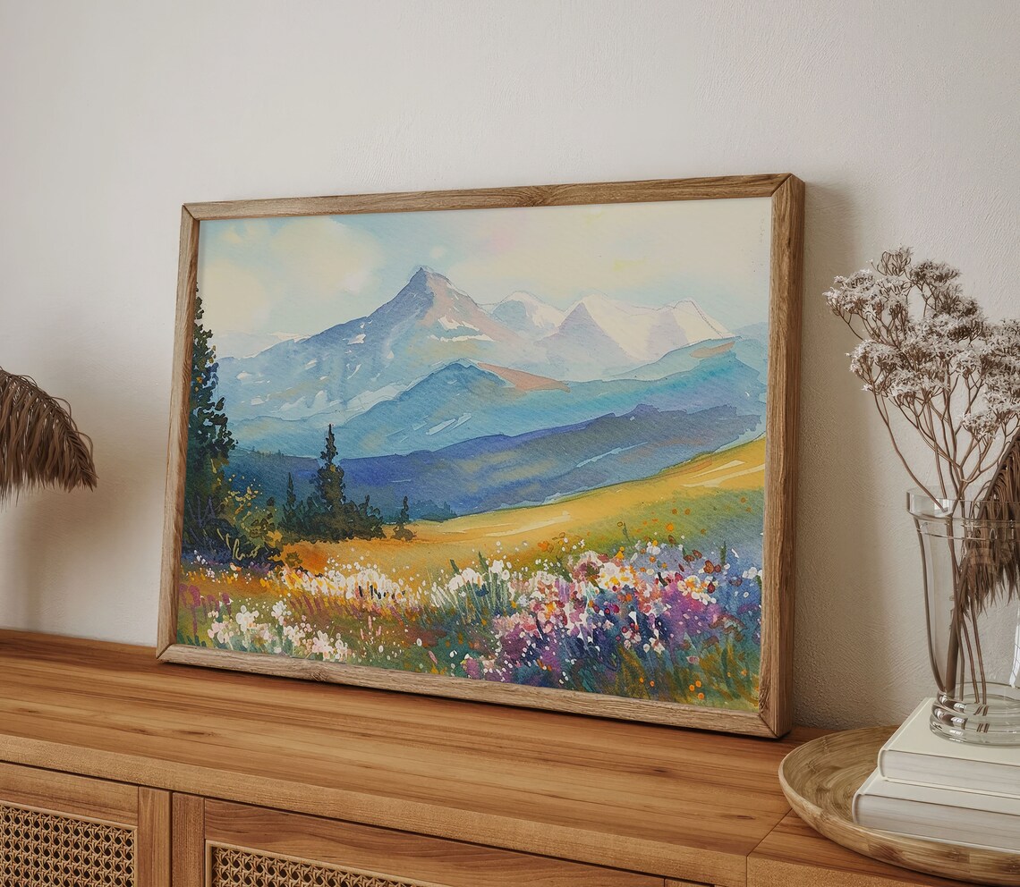 Spring Flowers Rocky Mountains Watercolor Art Print - Image 3
